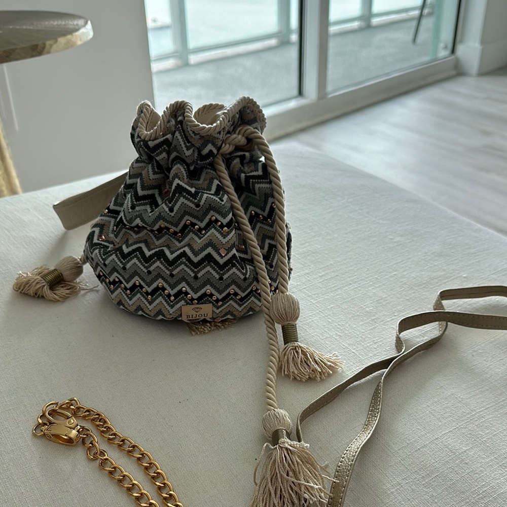 Bloom Black and Gold Mini Bag with Zigzag Pattern